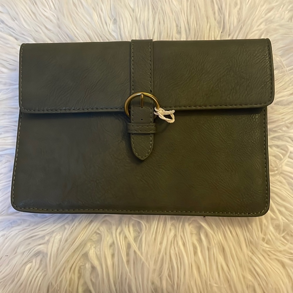 Olive green Vegan Leather - oversized! clutch NWOT